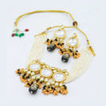 Multicolor Kundan work necklace set in white, gold, black, and peach colors