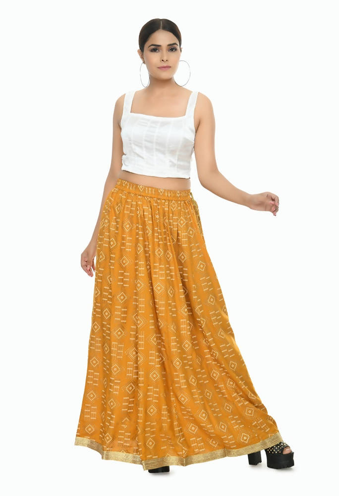 Mustard Cotton Printed Lehenga Lancha for Ethnic Festive Wear