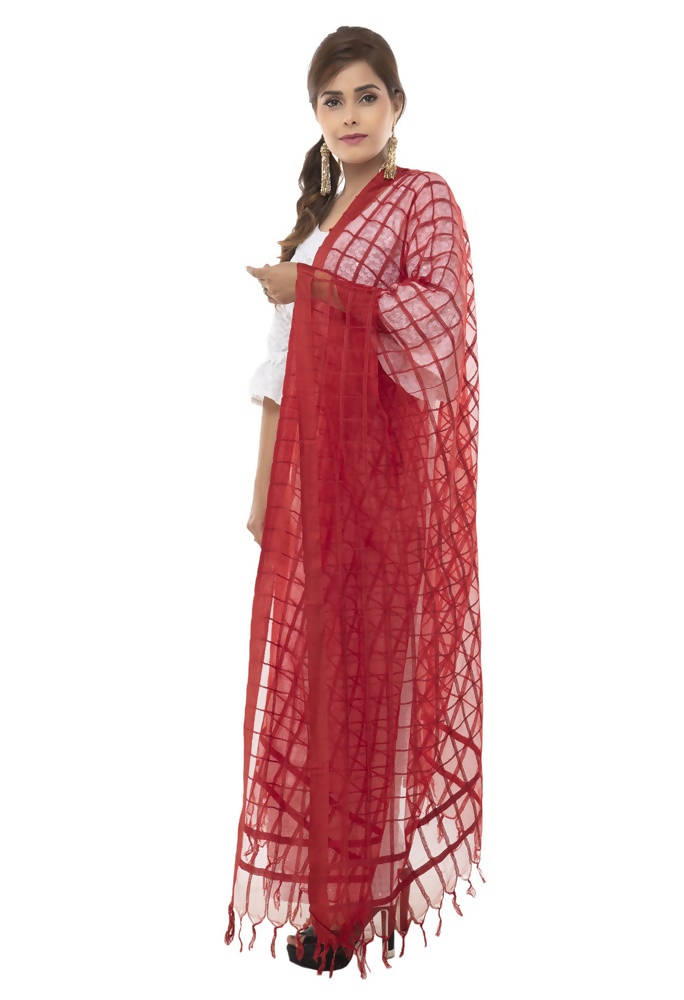 Red Cotton Square Dupatta - Lightweight Breathable Kota Fabric
