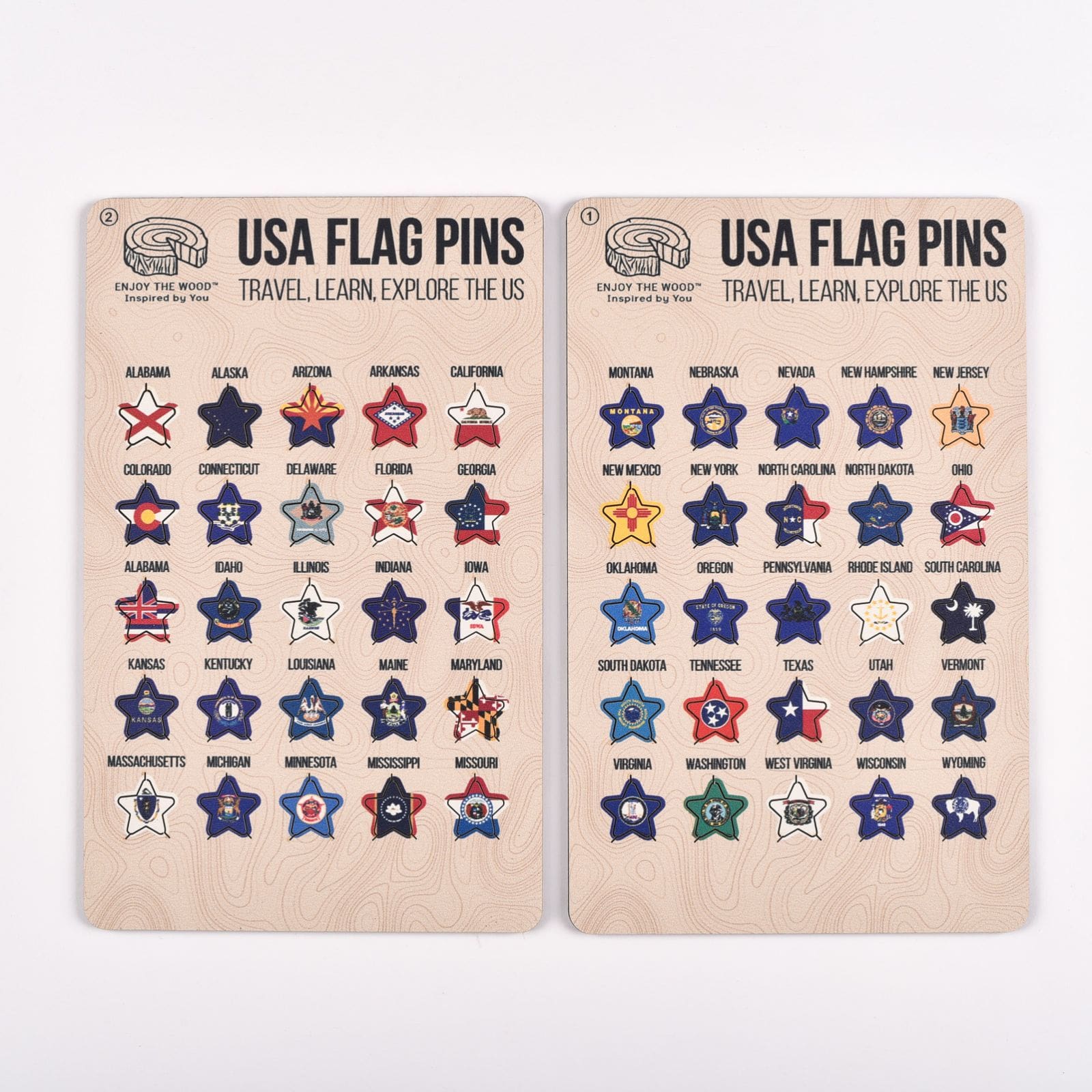 US Flag Sticky Pins - Wooden State Travel Map Markers for Home