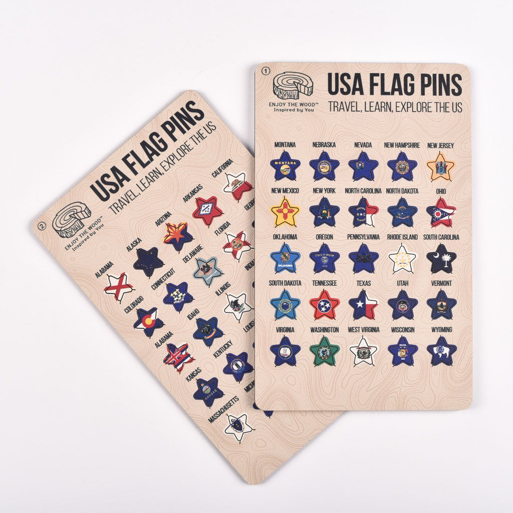 Set of wooden US Flag Sticky Pins for map travel decor