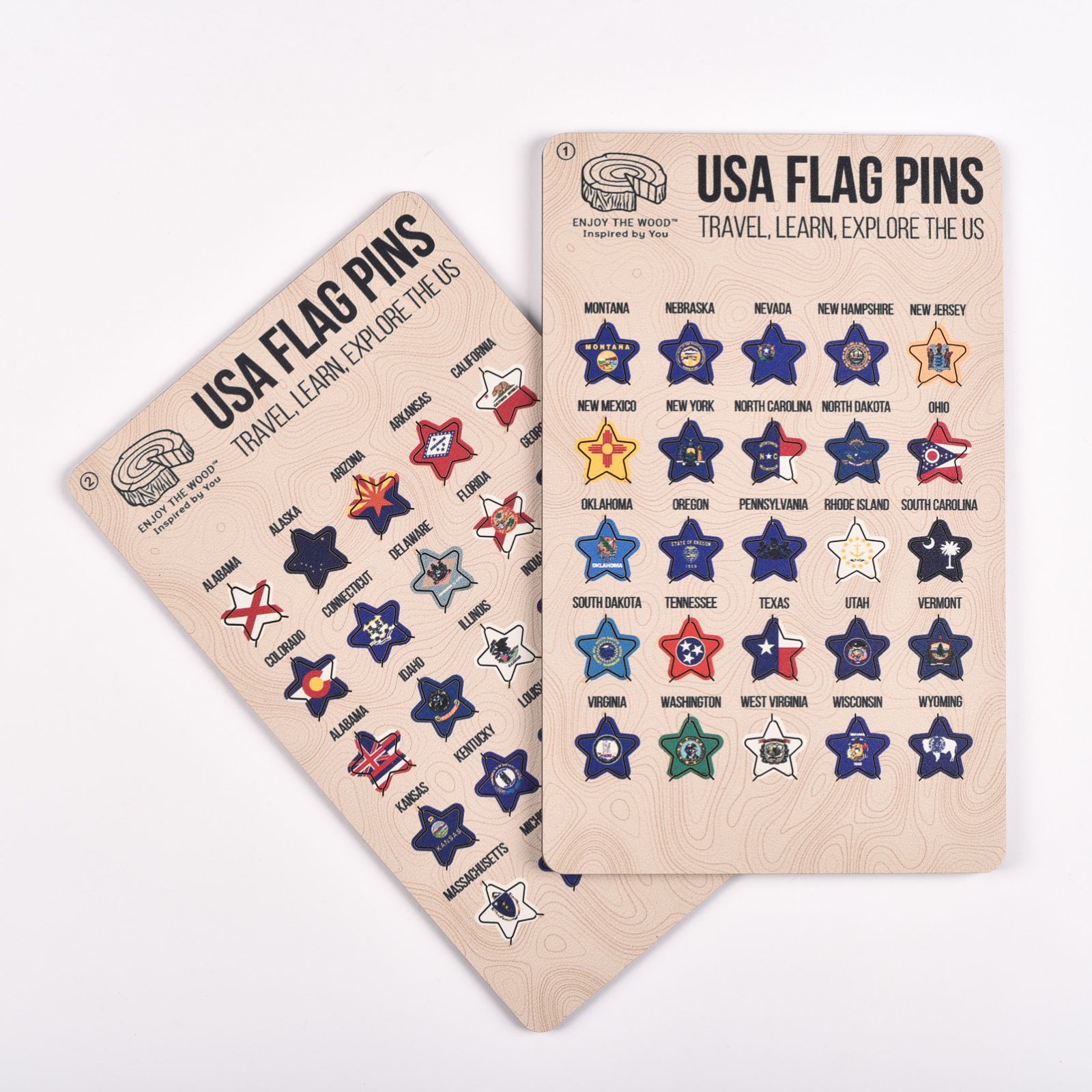 Set of wooden US Flag Sticky Pins for map travel decor