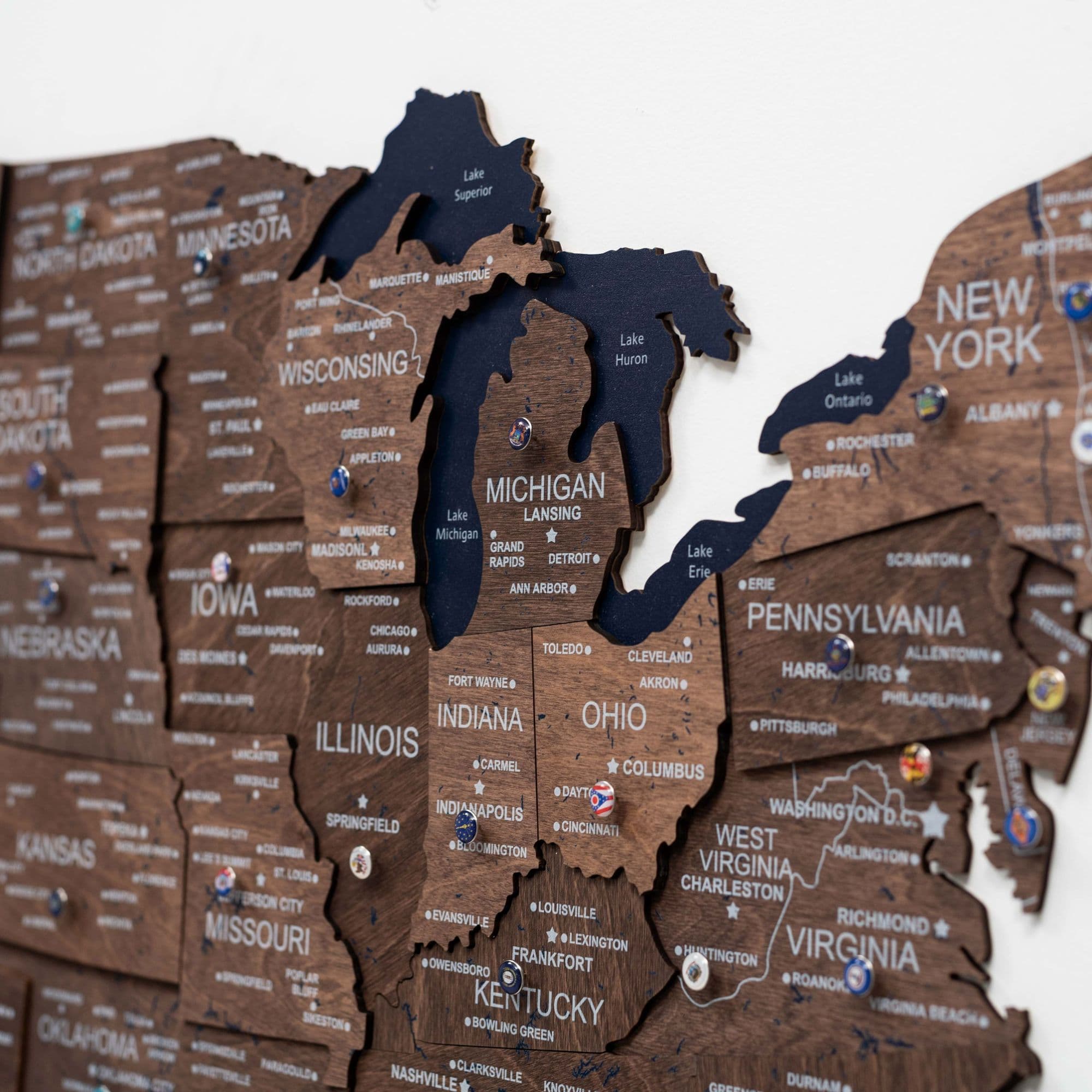3D USA Wall Map in Dark Walnut - Modern Minimalist Wood Art