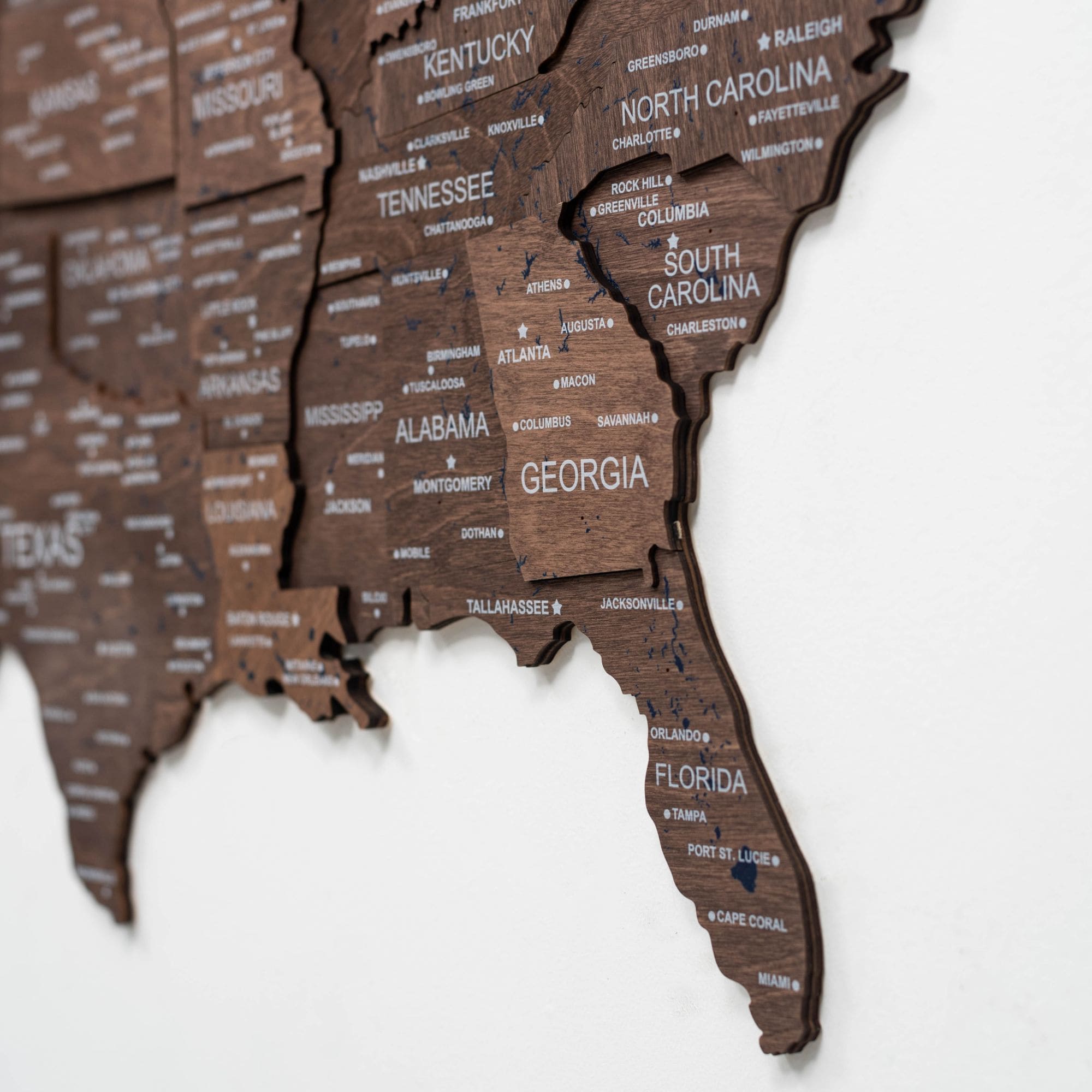 3D USA Wall Map in Dark Walnut - Modern Minimalist Wood Art