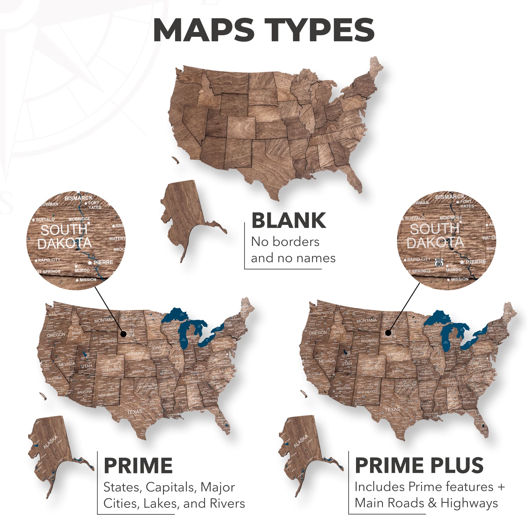 3D USA Wall Map in Dark Walnut - Modern Minimalist Wood Art
