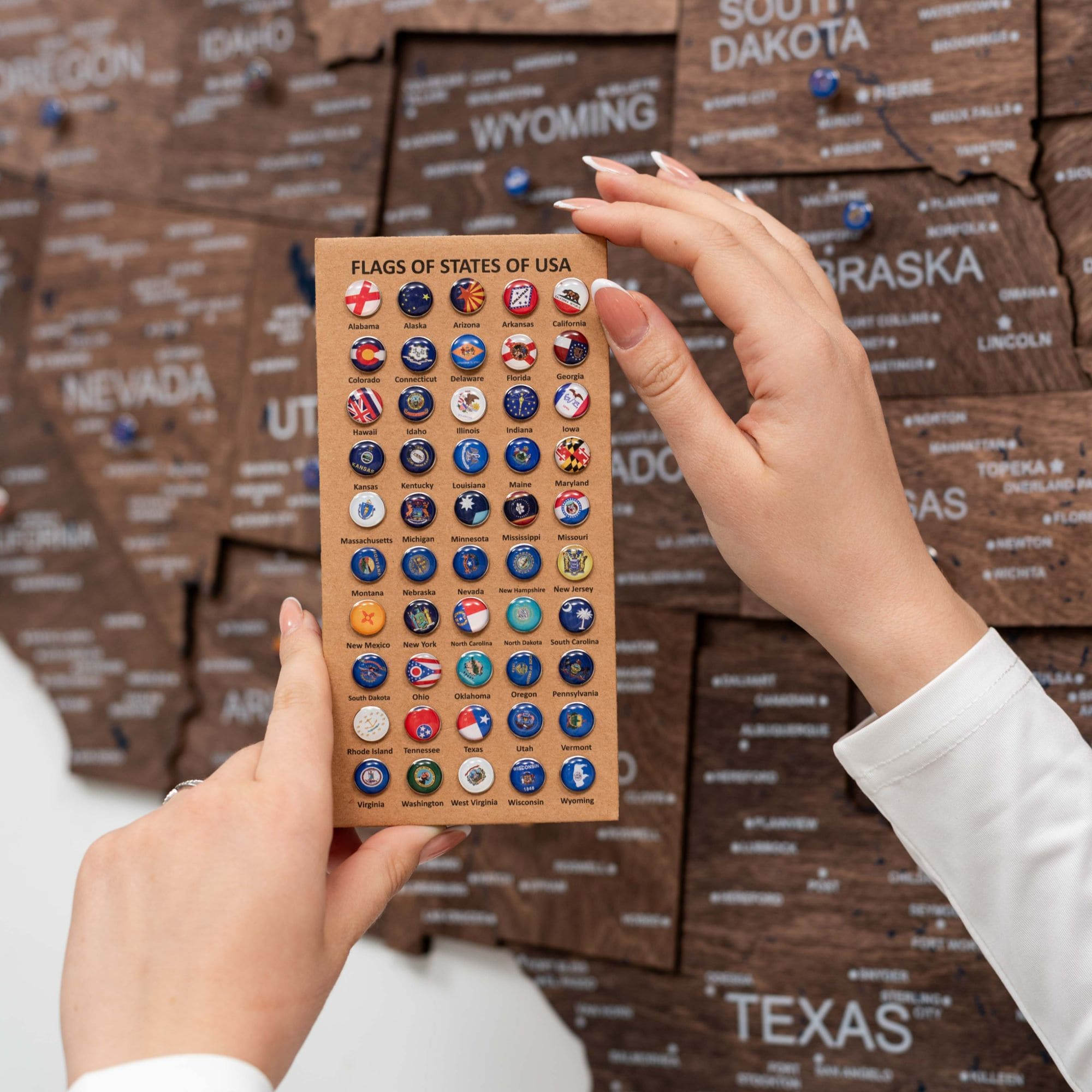3D USA Wall Map in Dark Walnut - Modern Minimalist Wood Art