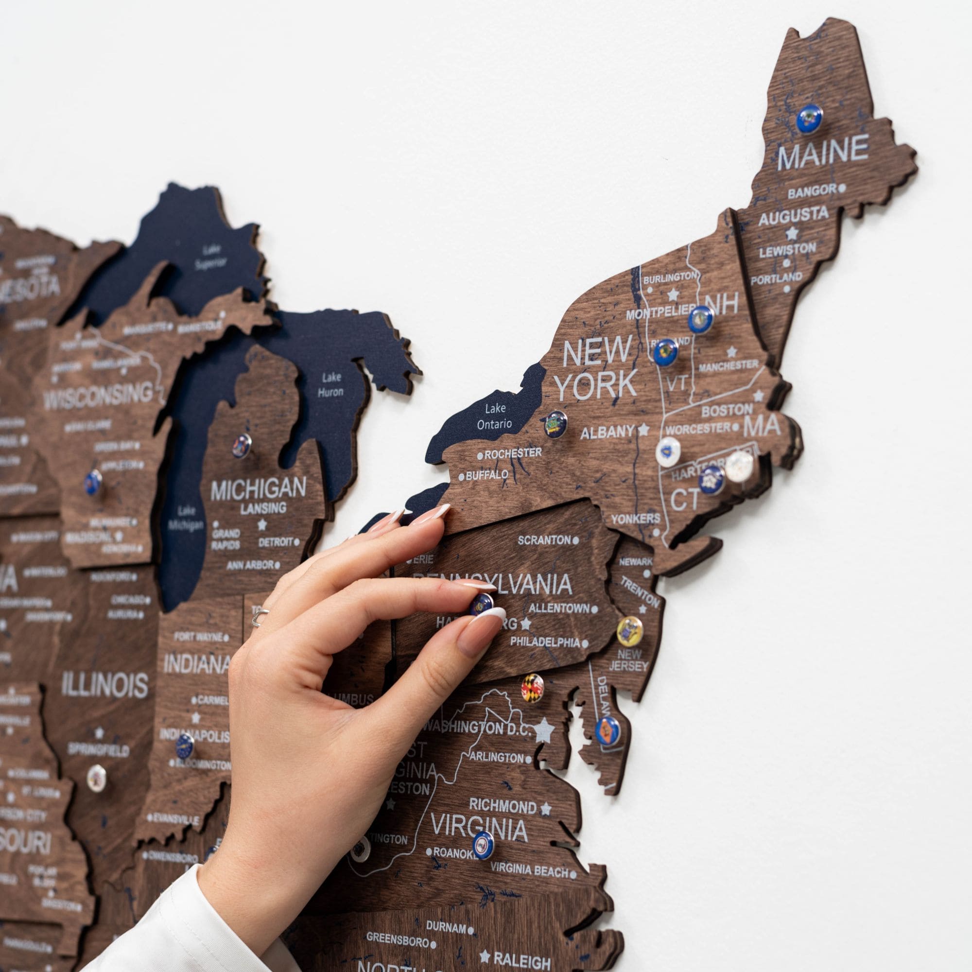 3D USA Wall Map in Dark Walnut - Modern Minimalist Wood Art