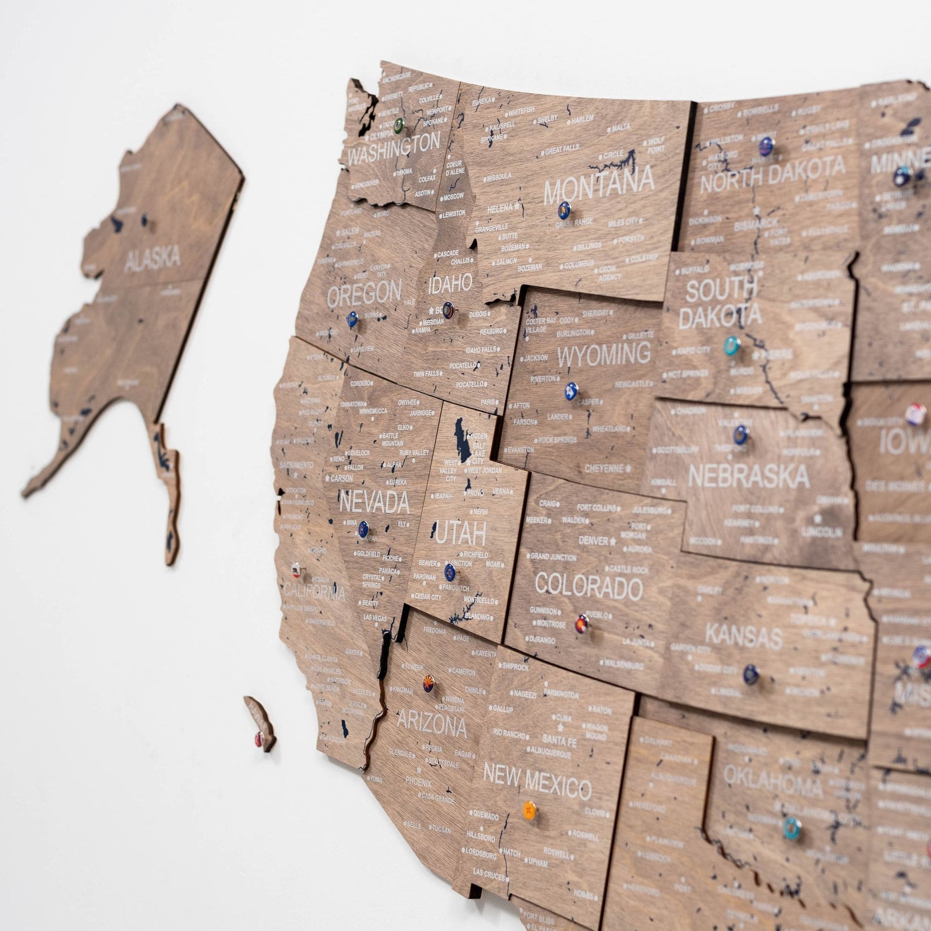 3D Wooden USA Map Wall Art – Modern Minimalist Brown & Navy Decor