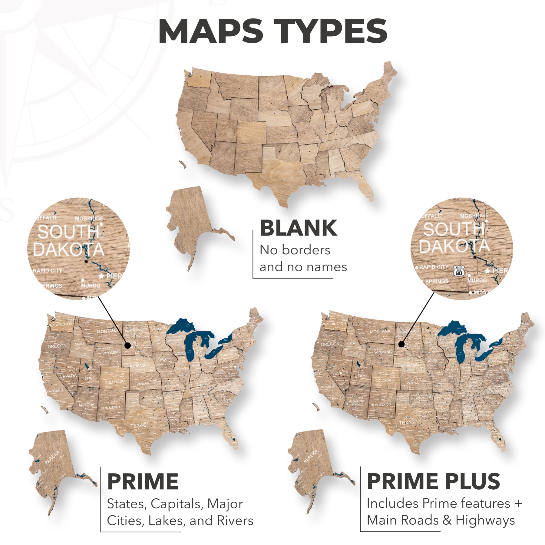 3D Wooden USA Map Wall Art – Modern Minimalist Brown & Navy Decor