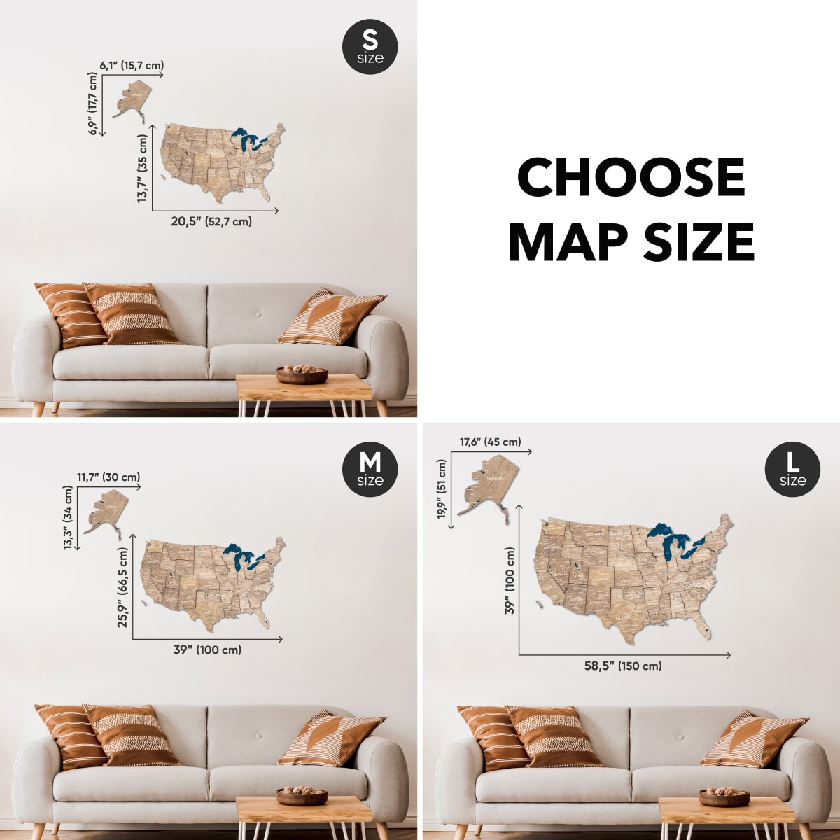 3D Wooden USA Map Wall Art – Modern Minimalist Brown & Navy Decor