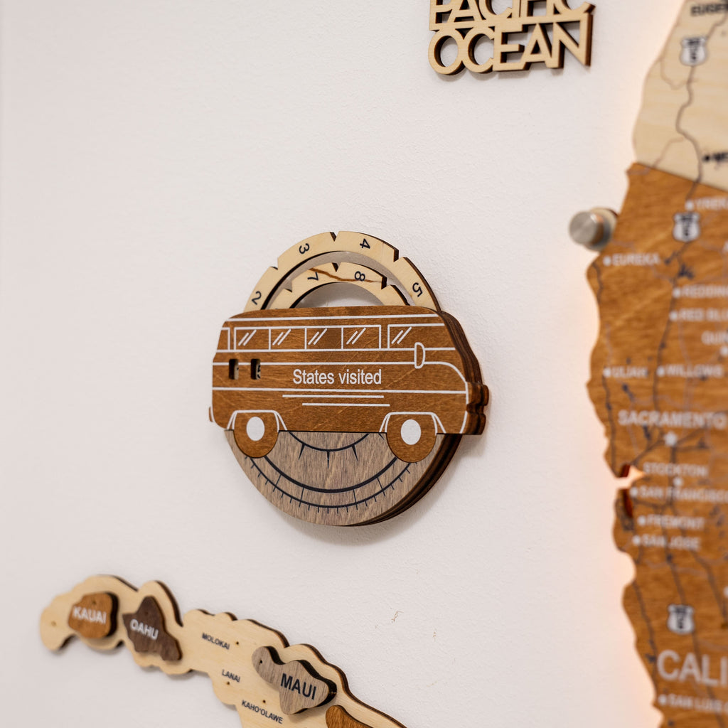 3D USA Wooden Map Travel Tracker Multicolor for Wall Decor