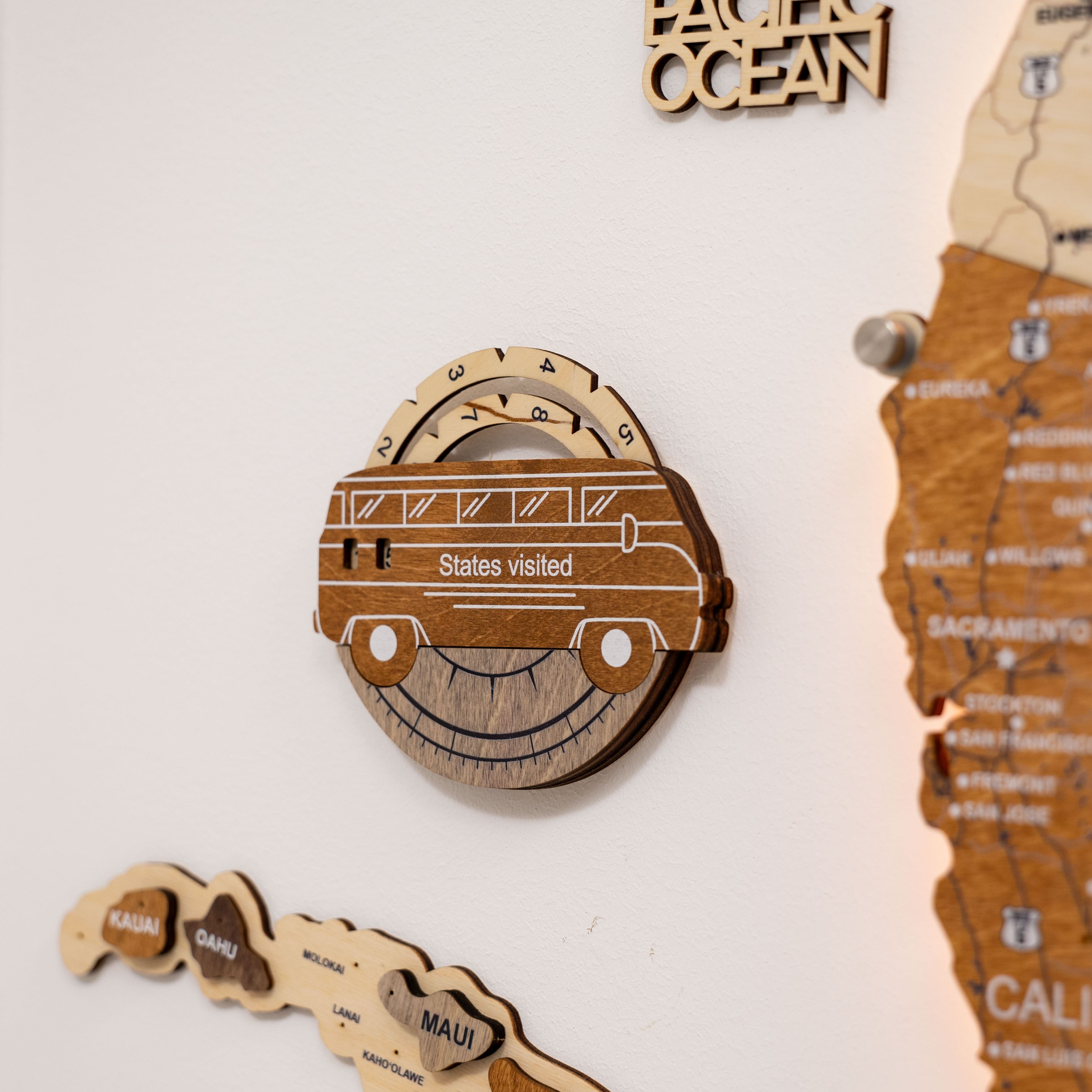 3D USA Wooden Map Travel Tracker Multicolor for Wall Decor