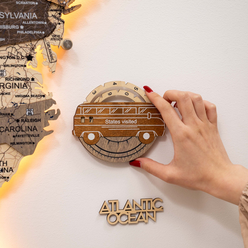 3D USA Wooden Map Travel Tracker Multicolor for Wall Decor