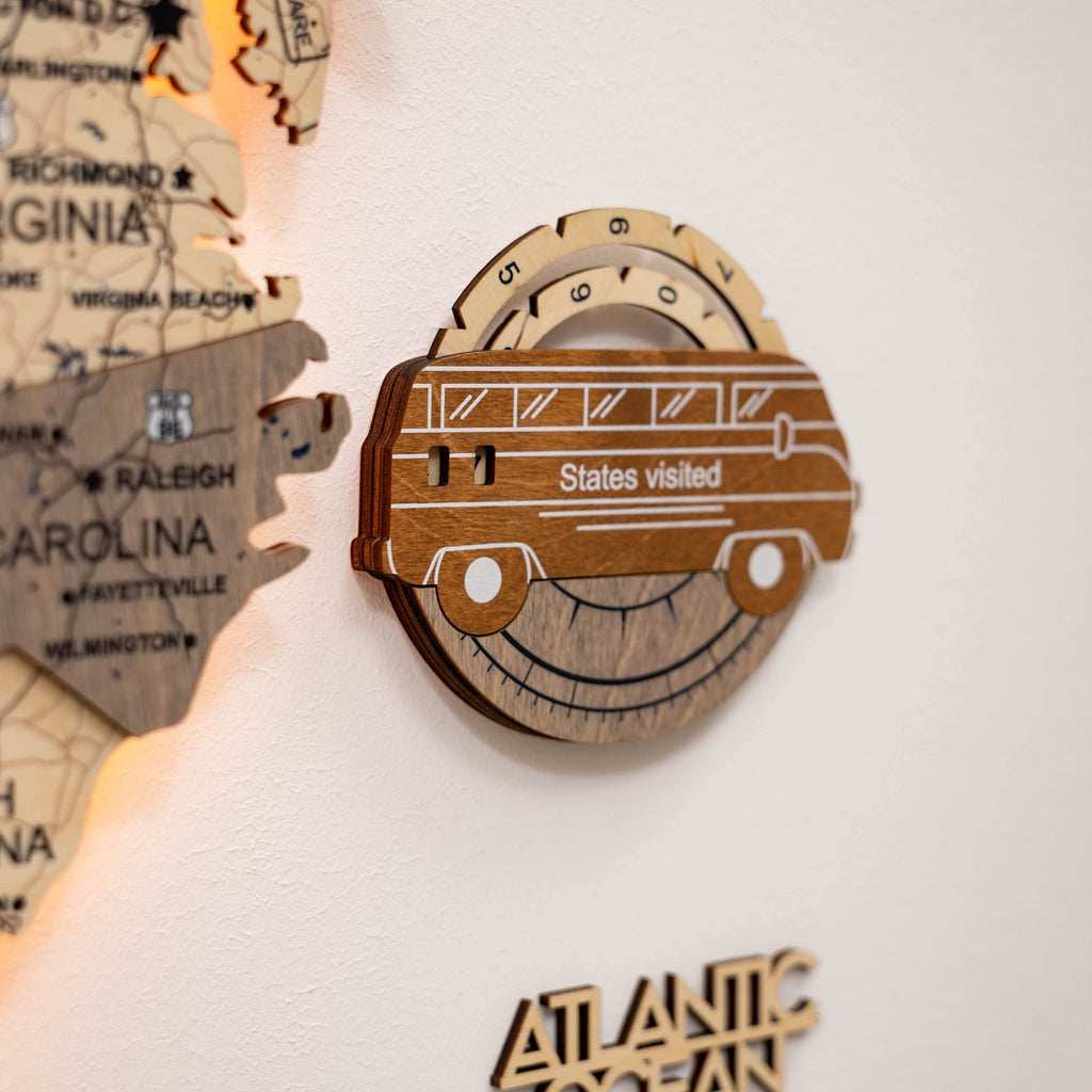 3D USA Wooden Map Travel Tracker Multicolor for Wall Decor