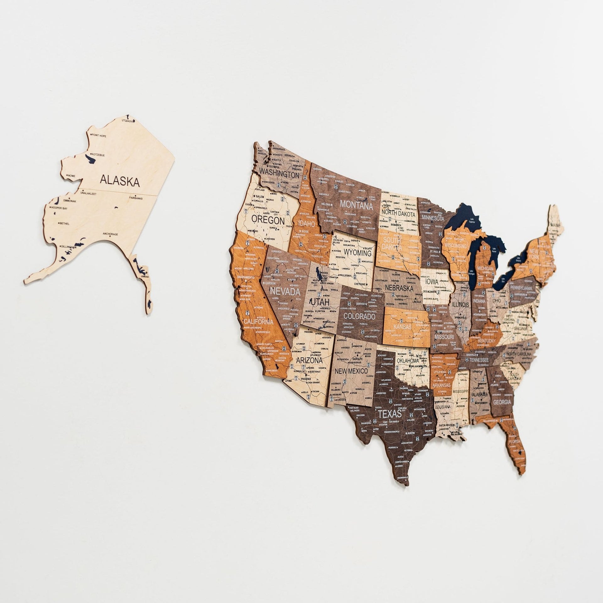 3D Wooden USA Map Wall Art – Modern Multicolor Travel Tracker
