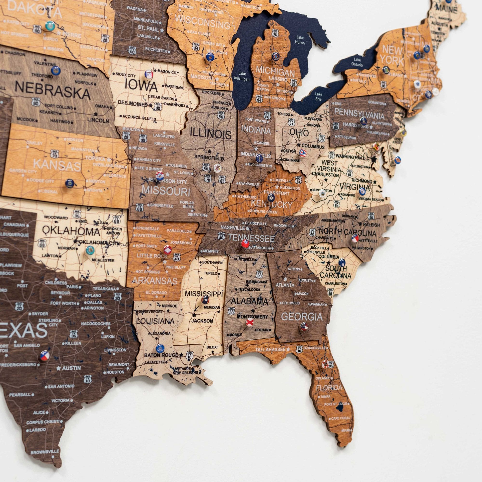 3D Wooden USA Map Wall Art – Modern Multicolor Travel Tracker