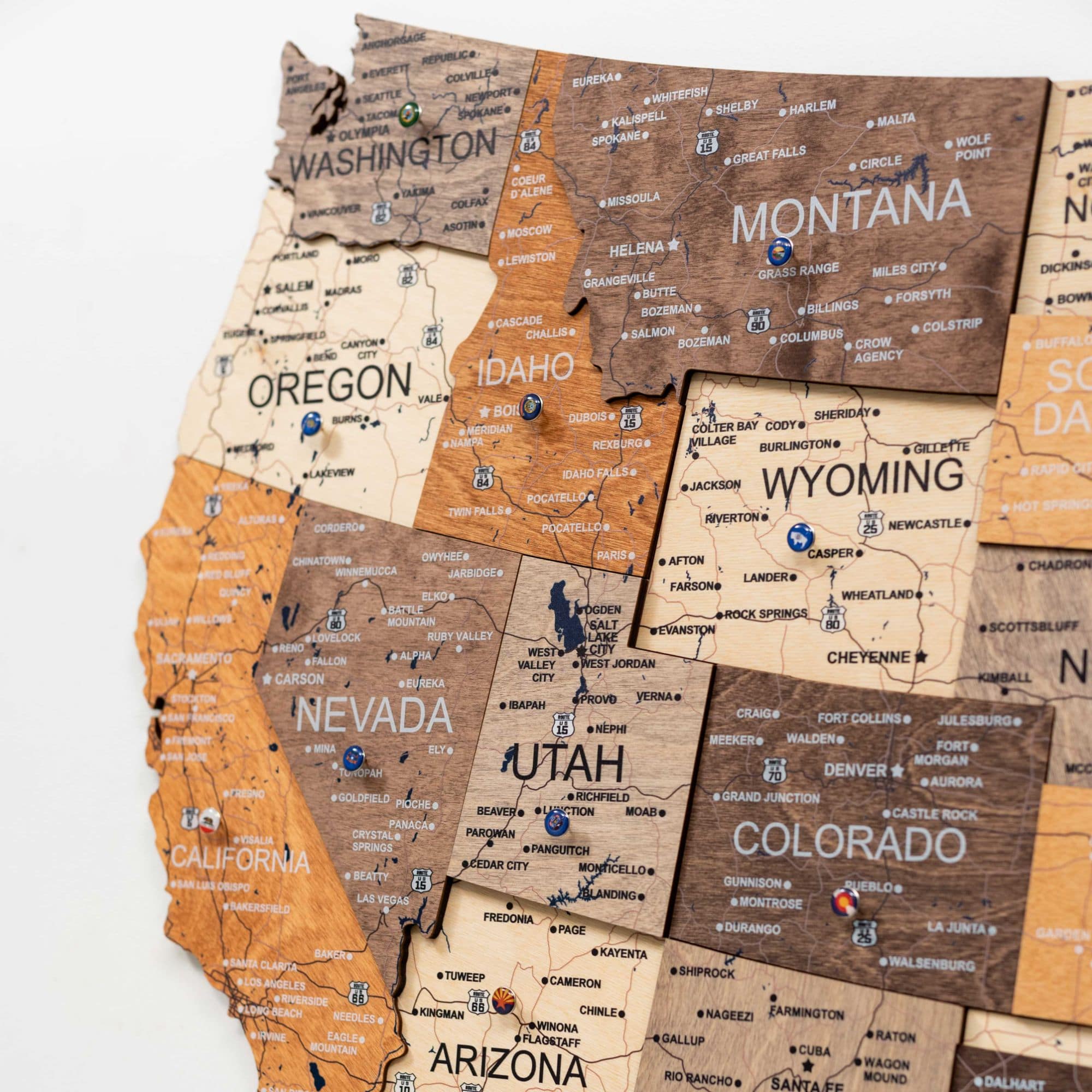 3D Wooden USA Map Wall Art – Modern Multicolor Travel Tracker