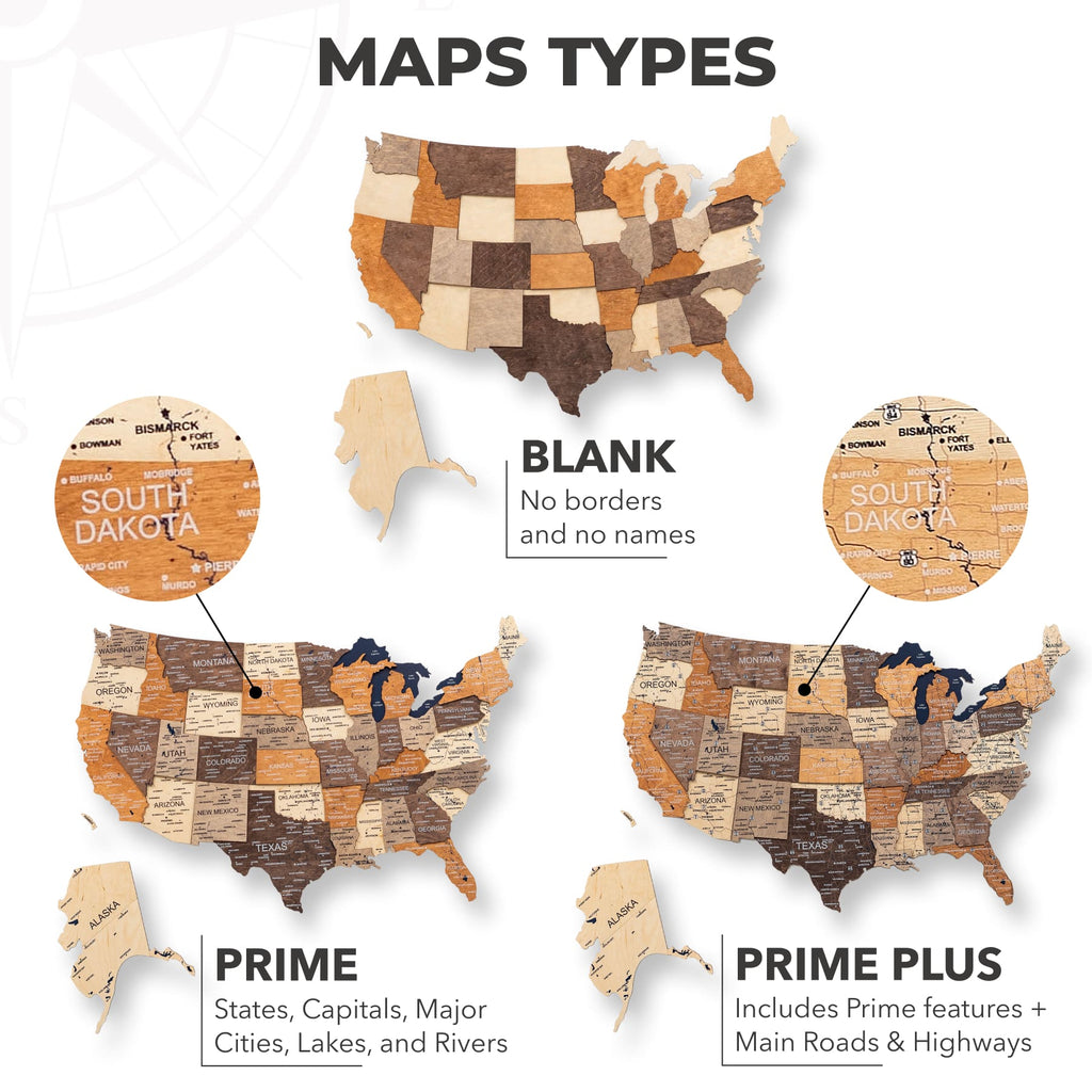 3D Wooden USA Map Wall Art – Modern Multicolor Travel Tracker