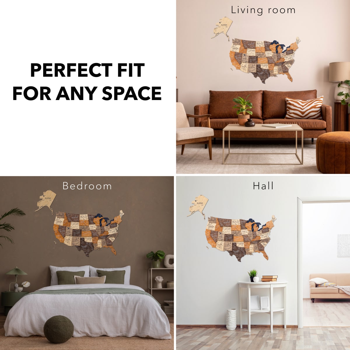 3D Wooden USA Map Wall Art – Modern Multicolor Travel Tracker