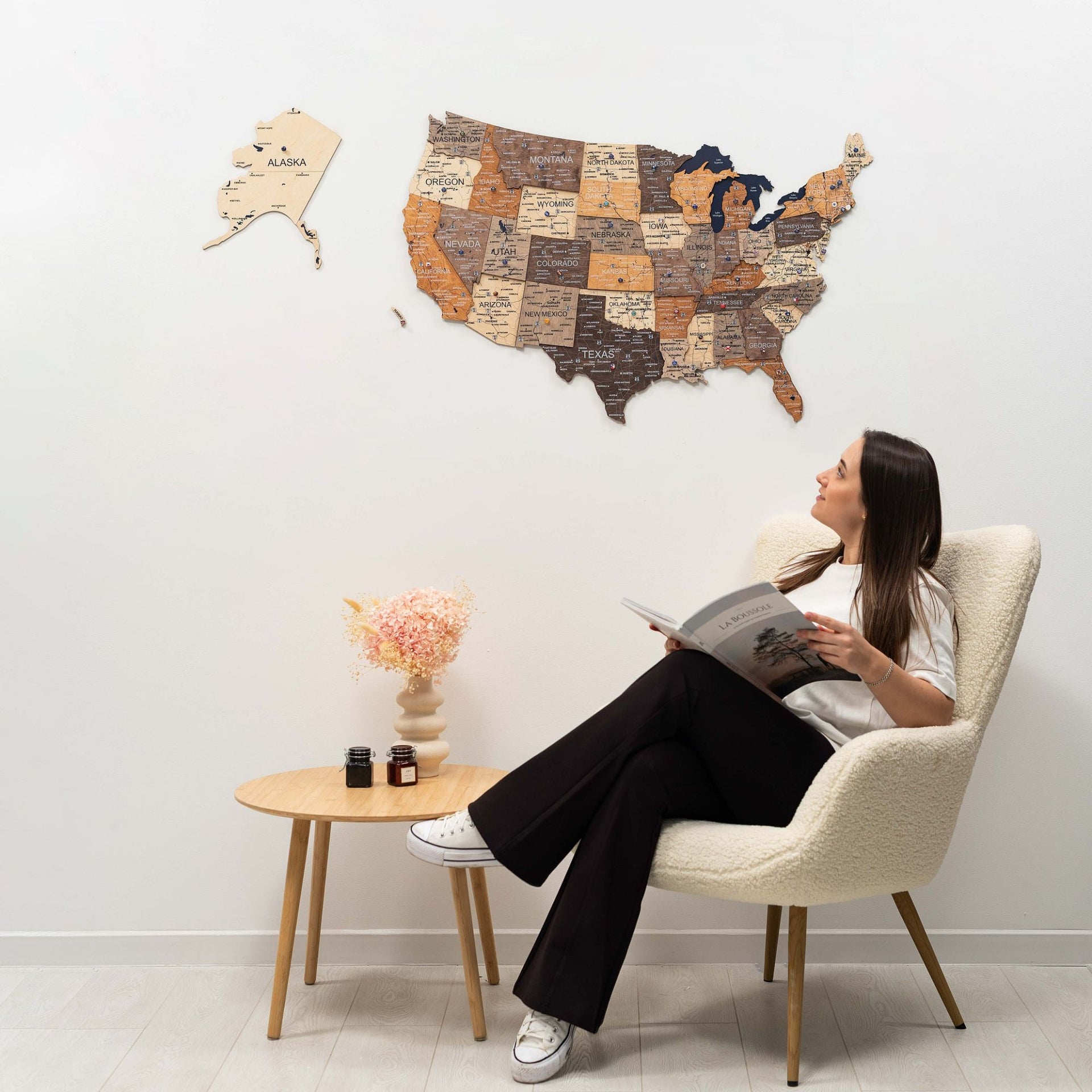 3D Wooden USA Map Wall Art – Modern Multicolor Travel Tracker