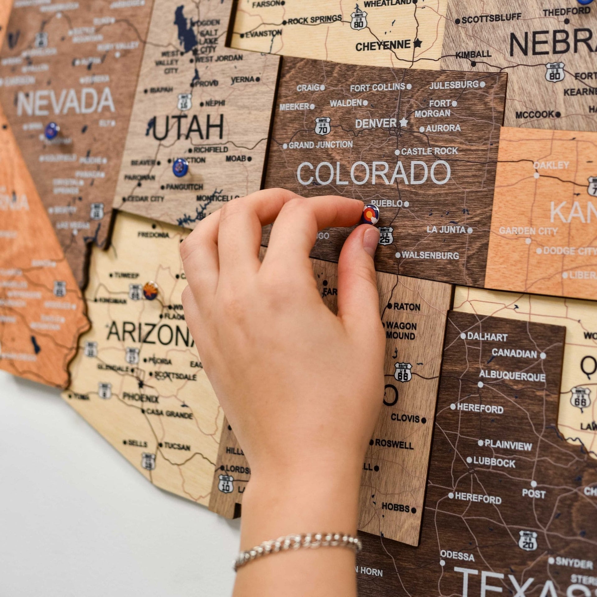3D Wooden USA Map Wall Art – Modern Multicolor Travel Tracker