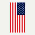 A rectangular beach towel featuring the United States flag design with red and white stripes and a blue field with white stars.