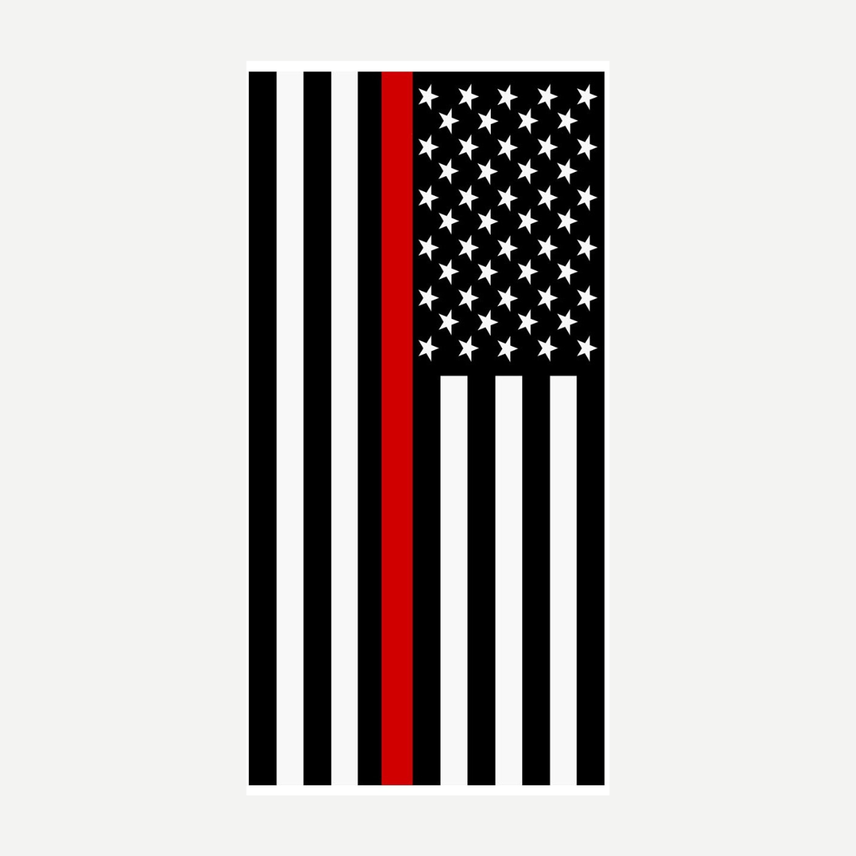 A rectangular beach towel featuring the American flag in black and white with a prominent red stripe representing the Thin Red Line.