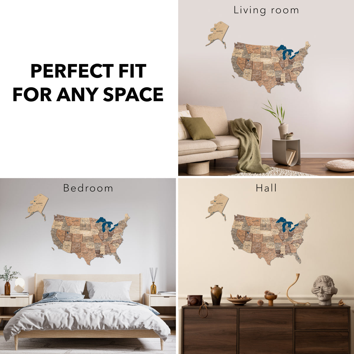 3D Wooden Map of USA - Smokey Collection Modern Wall Decor