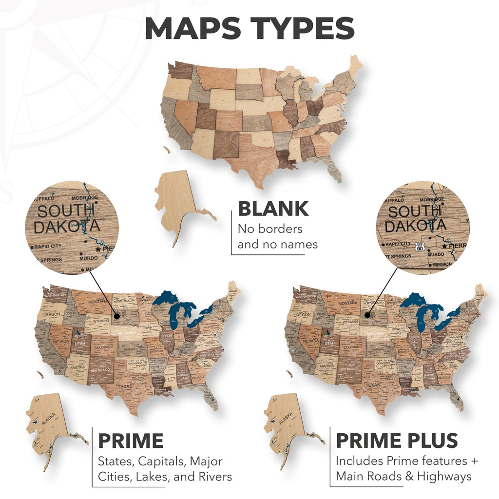 3D Wooden Map of USA - Smokey Collection Modern Wall Decor