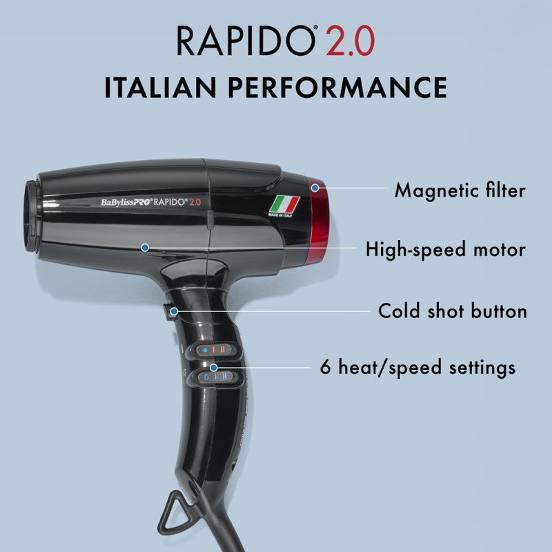 High Speed Rapido 2.0 Professional Hair Dryer in Black and Red