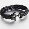 Titanium Steel Nautical Anchor Leather Bracelet for Men and Women