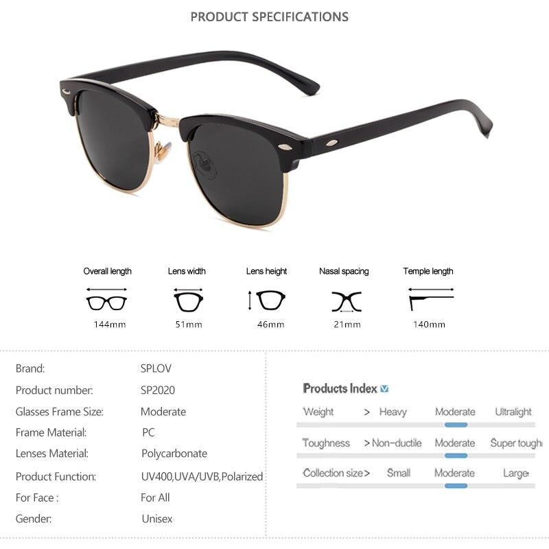 Semi Rimless Retro Classic Polarized Sunglasses, UV400
