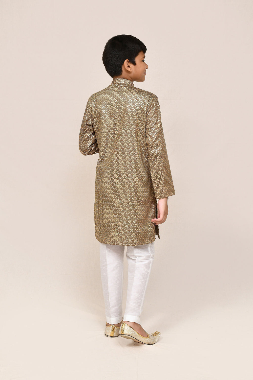 Satin Cotton Gold Kurta Set with Straight Fit Pant