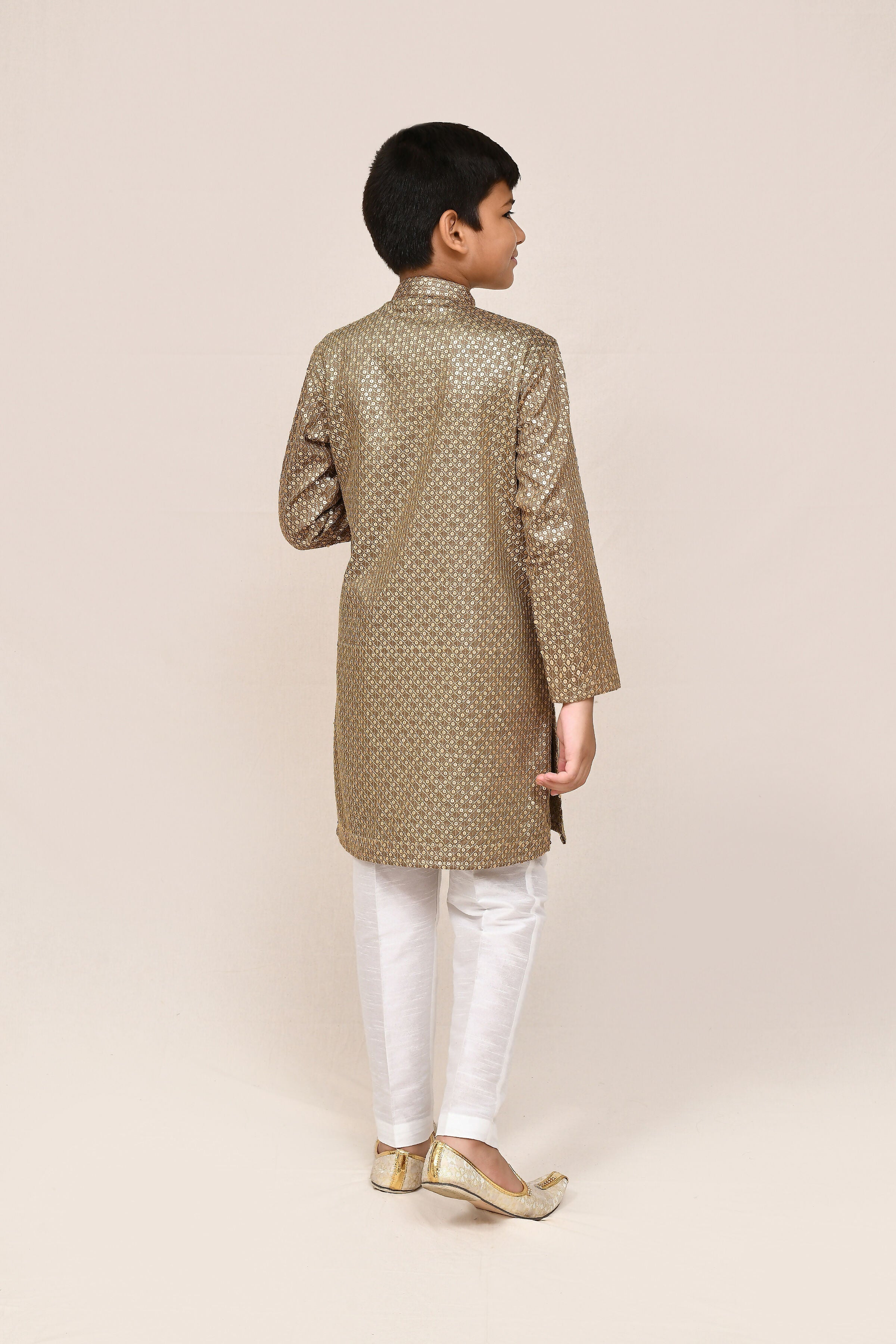 Satin Cotton Gold Kurta Set with Straight Fit Pant