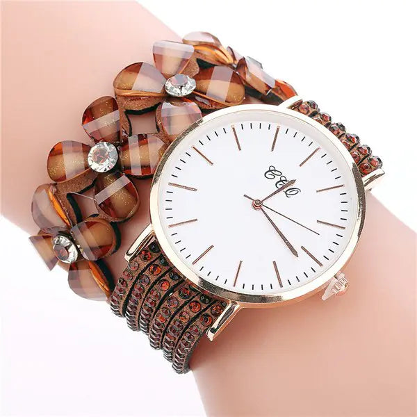 Women Floral Crystal Charm Bracelet Watch in Pink - Image 10