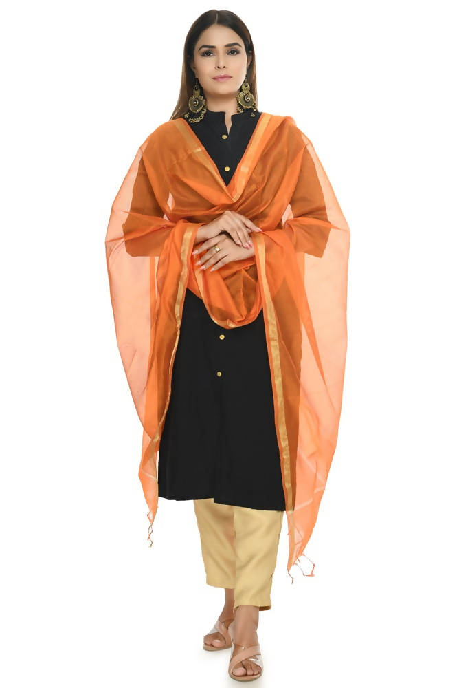 Orange Chanderi Banarasi Piping Dupatta for Ethnic Wear
