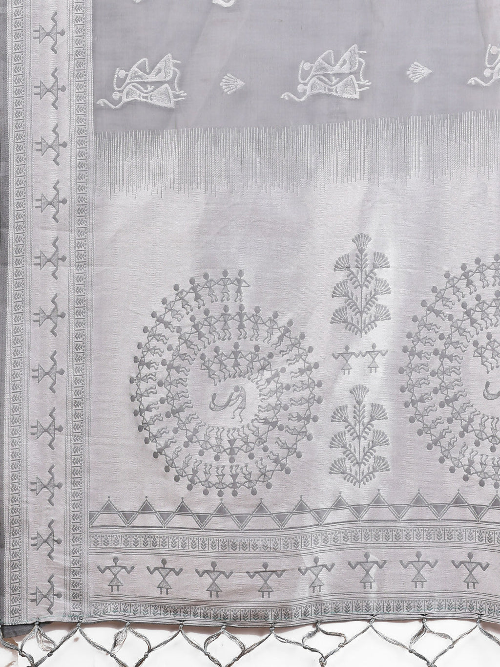 Varnika Grey Linen Cotton Saree with Matching Blouse Piece