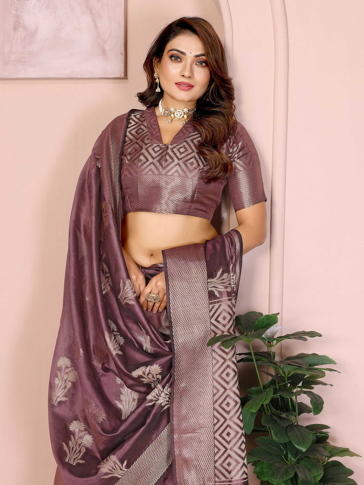 Purple Soft Organza Silk Weaving Saree with Matching Blouse