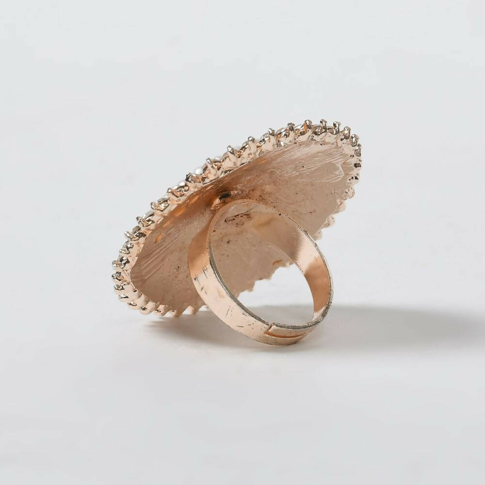 Joharkamal Gold-Polished Stone Studded Adjustable Ring - Design 05