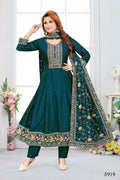 Joban Fashion Chinon Silk Airforce Blue Color Kurta Set
