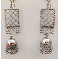Silver oxidized jhumka earrings with tassel details for party wear