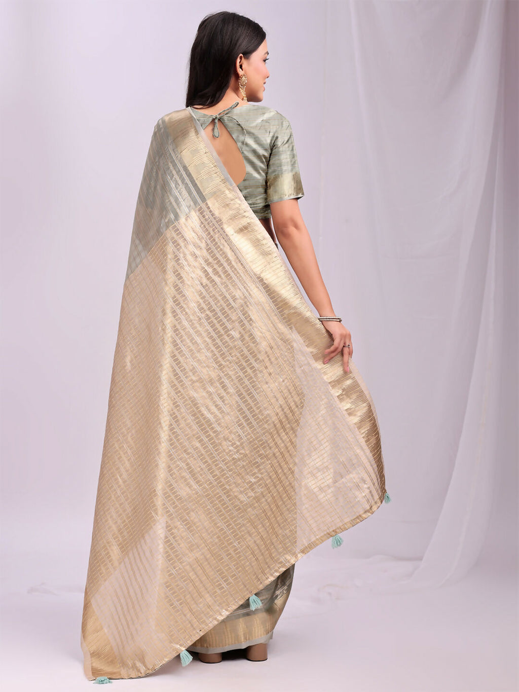 Grey Organza Saree with Matching Blouse
