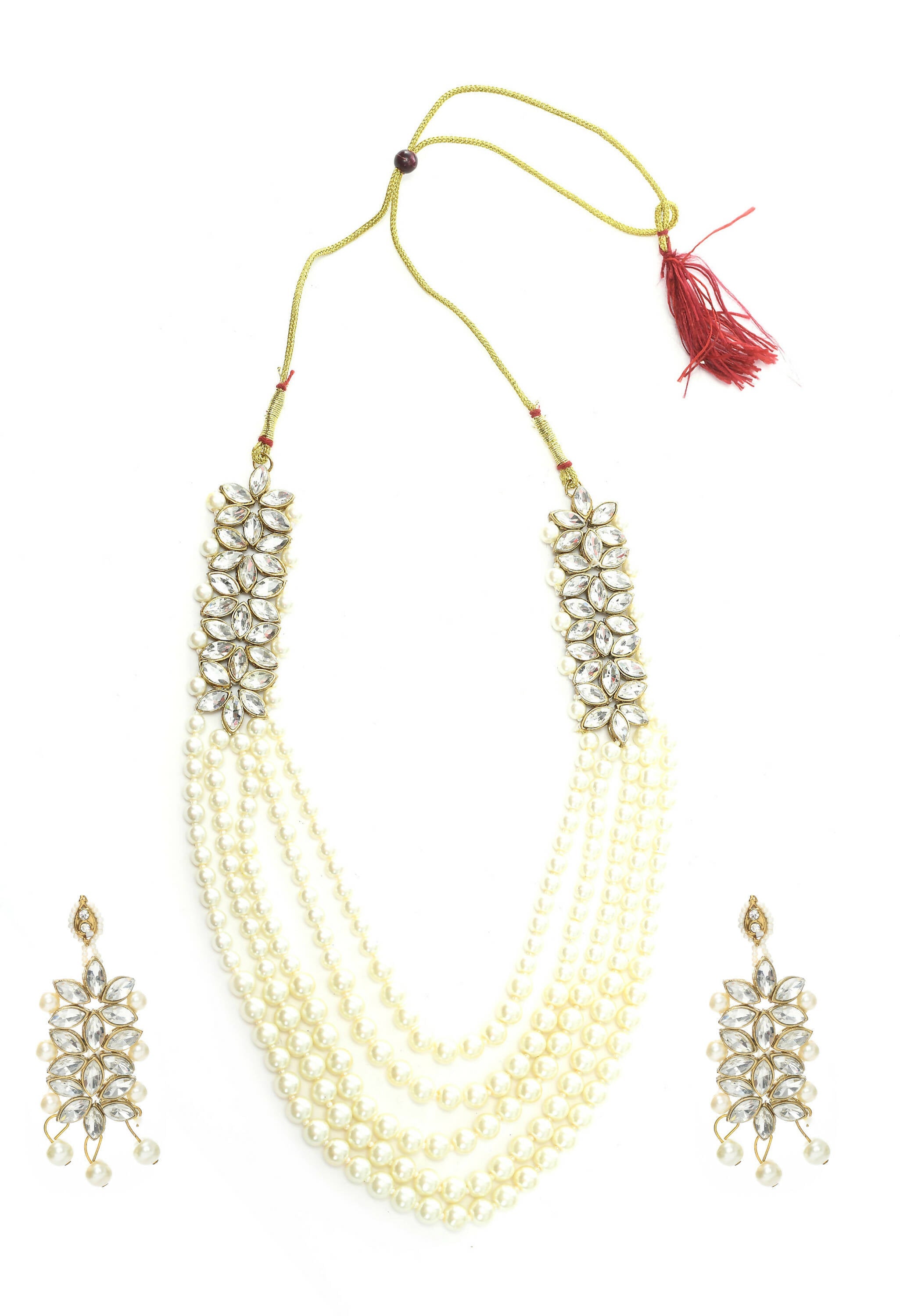Johar Kamal Gold-Polished Rani Haar Necklace with Off White Pearls