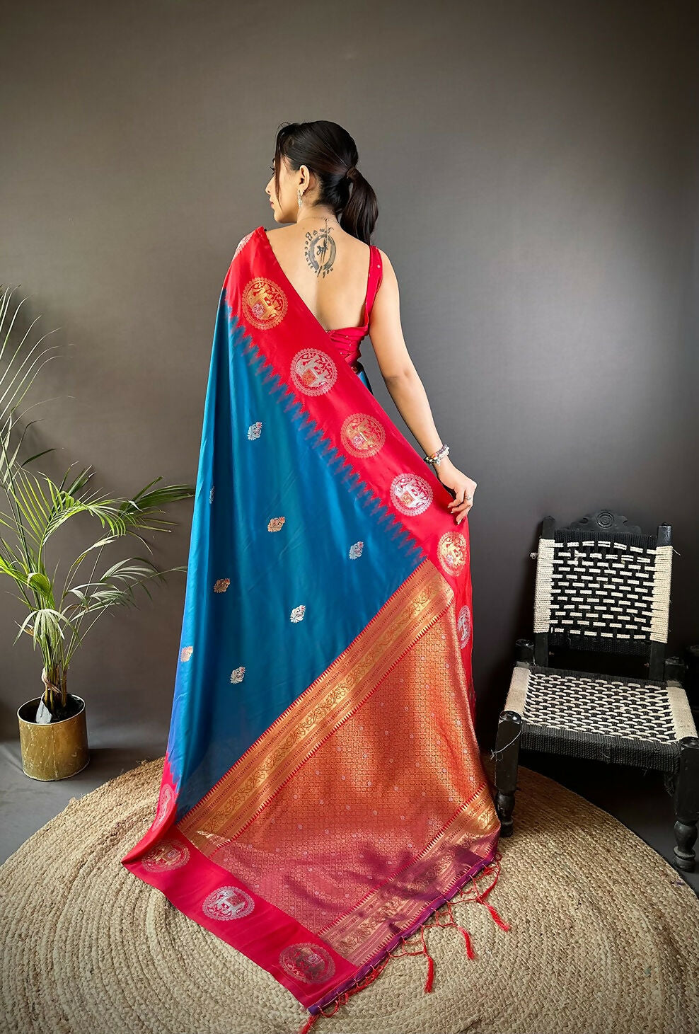 Red Butti Banarasi Soft Silk Saree with Unstitched Blouse