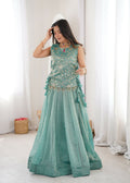 Skyblue salsa crush lehenga choli with matching koti