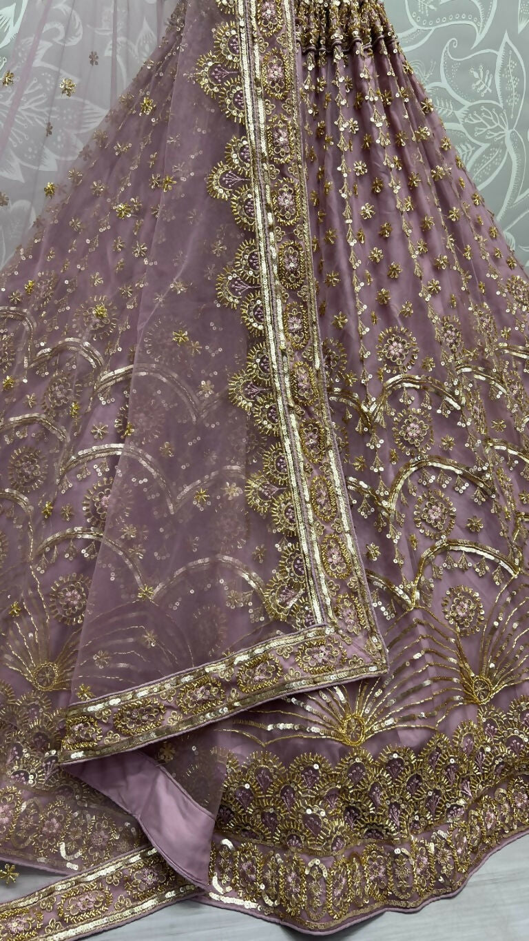 Women's Pyazi Bridal Net Sequins Embroidered Wedding Lehenga Choli