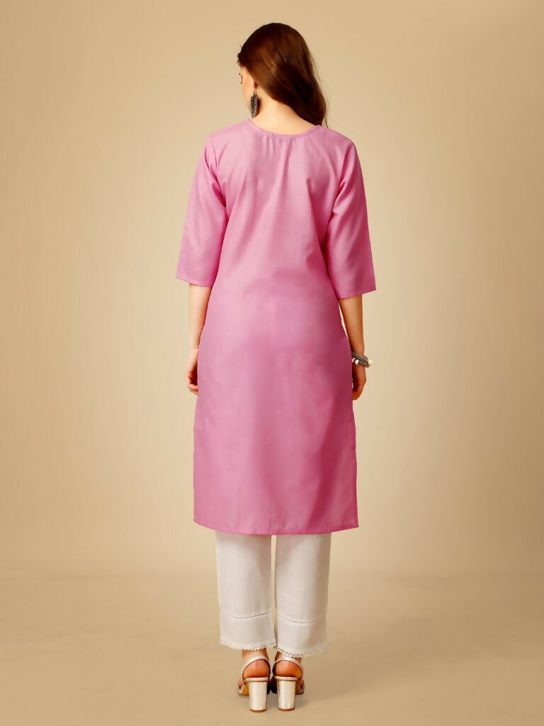 Women's Pink Embroidered Cotton Blend Kurta Pant Set with Sequins