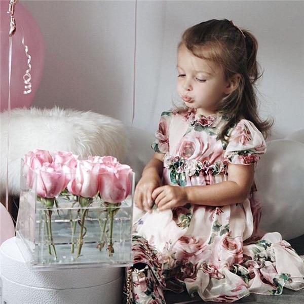 Floral Chiffon A-Line Dress with Lace Ruffle Sleeves