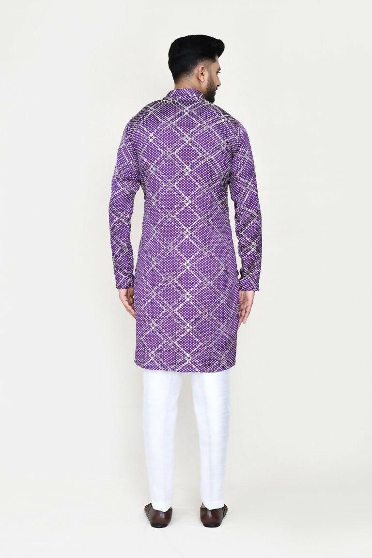 Purple Silk Kurta with Sequence Work and Straight Fit Pant
