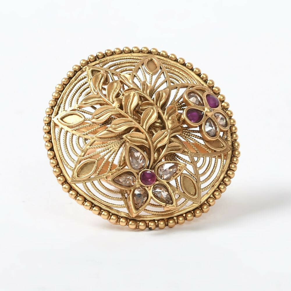 Joharkamal Gold-Polished Adjustable Stone Studded Finger Ring